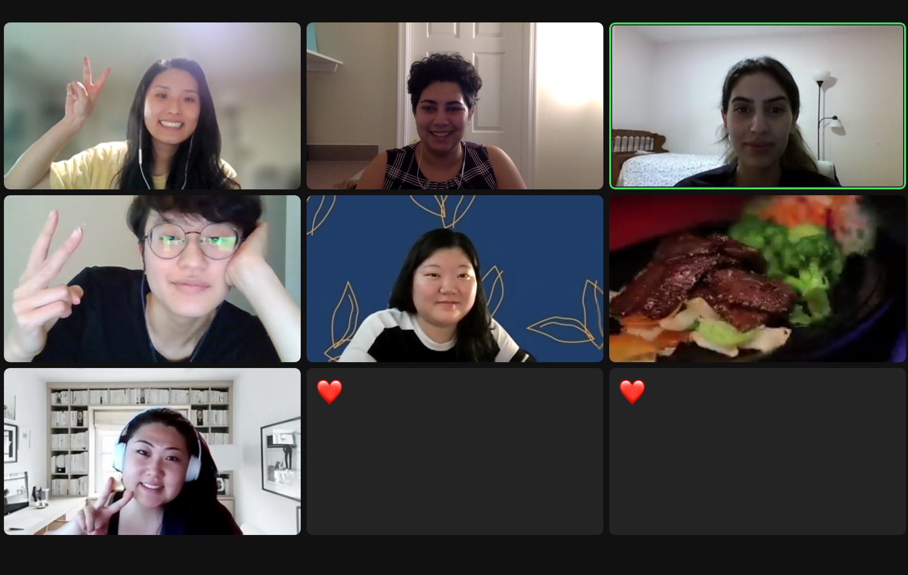 Hamkae Center staff and volunteers pose and smile during a virtual meeting.